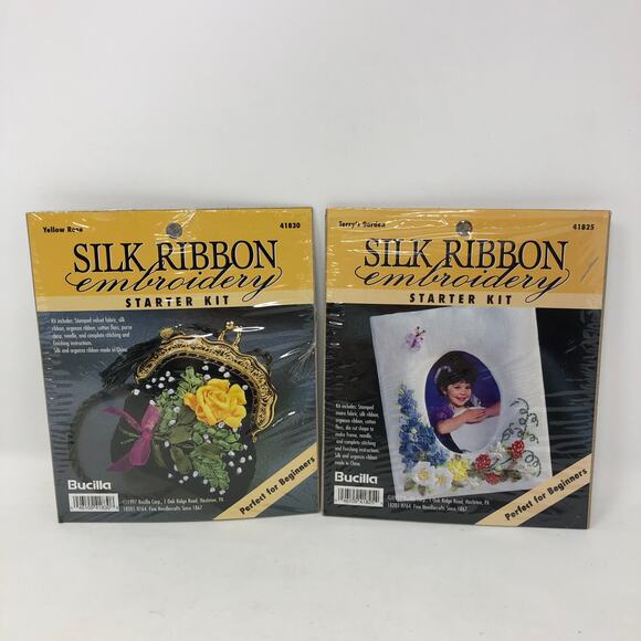 Bucilla Silk Ribbon Embroidery Starter Kit Yellow Rose 41830 Terrys Garden 41825 - Picture 1 of 4